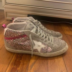 Golden Goose mid-star pink sparkly sneaker